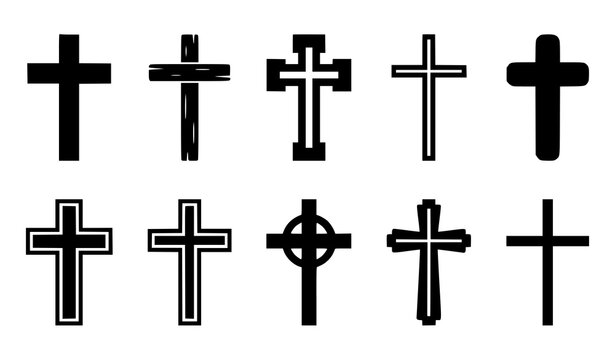 Christian Cross Religious Symbol Flat Vector Icon Set