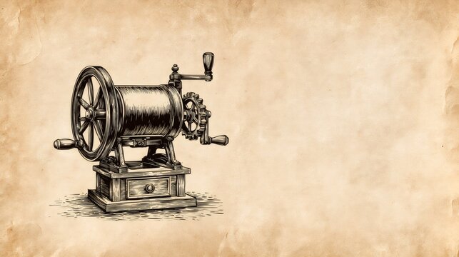 Vintage coffee grinder hand drawn illustration on old paper