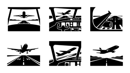 Set of six airplane icons for travel and transport themes © Mizan