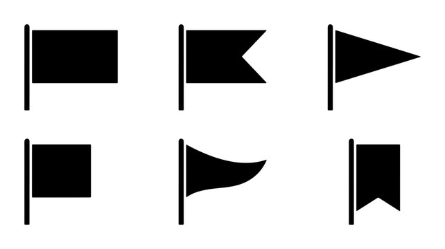 Set of six different black flag icons on white background