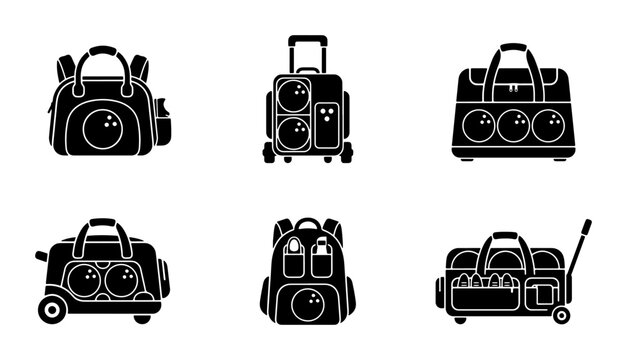 Set of six bowling ball bags and carriers