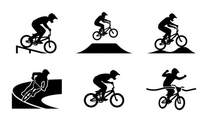 Fototapeta premium Six BMX cyclists performing stunts and jumping