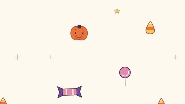 Cute halloween pumpkin and candy seamless looping pattern background