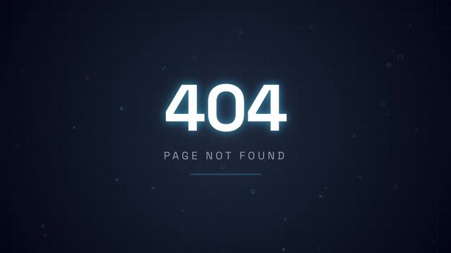 Modern digital interface displaying 404 Page Not Found error on a dark grid backdrop