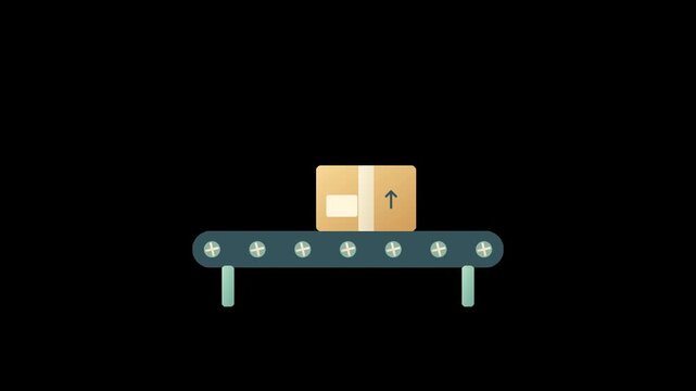 Cardboard Box Moving on Roller Conveyor Belt Animation