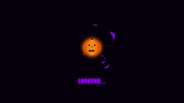 Spooky Halloween Loading Screen with Glowing Jack o Lantern Icon and Magical Purple Particles