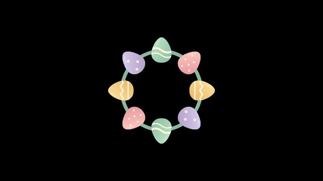 Easter egg wreath animation with colorful decorated painted eggs