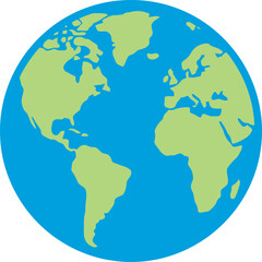 Obraz premium A stylized vector globe depicts continents and oceans in blue and green