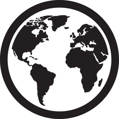 Black silhouette of earth globe within a circular frame on white © BipashaSketches 