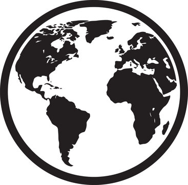 Black silhouette of earth globe within a circular frame vector illustration