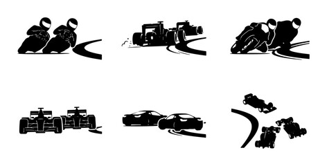 Obraz premium Collection of racing vehicles and motorcycles in silhouette