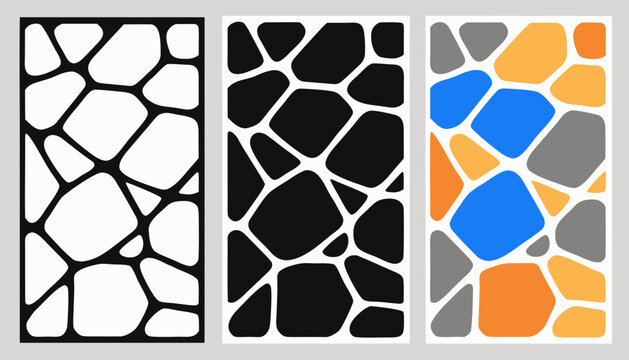 Irregular pebble patterns in three color variations vector illustration