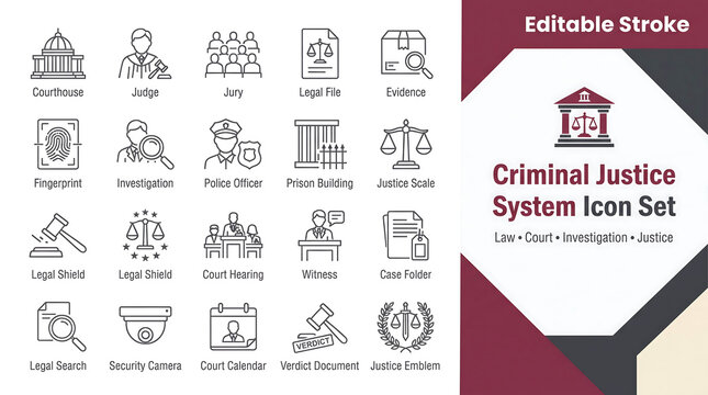 vectotr set icons of Criminal Justice System.