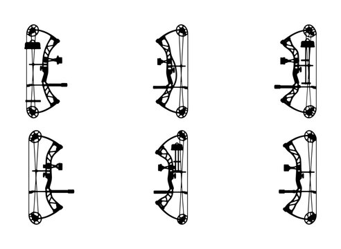 Six Black Compound Bow Silhouettes on White