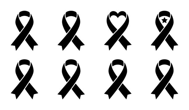 Collection of eight black awareness ribbon symbols