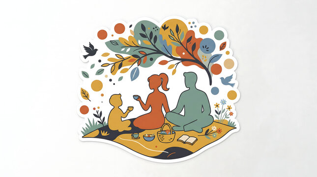Family Picnic Wall Sticker Design Illustration image.