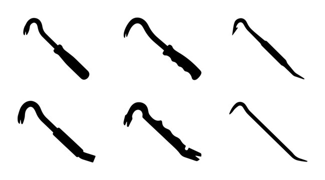 Six different crowbar silhouettes on a white background