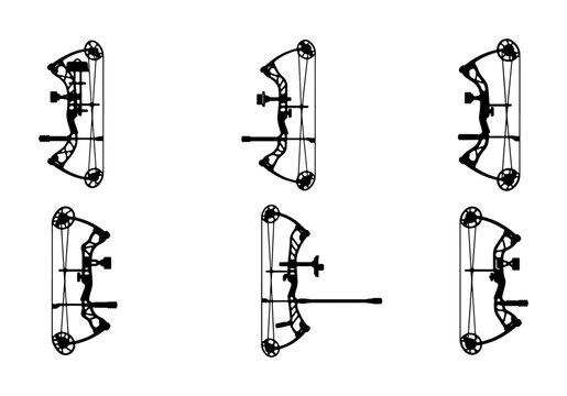 Collection of six black compound bow silhouettes