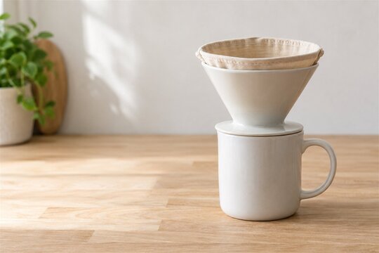 Reusable cloth coffee filter in ceramic pour over cone