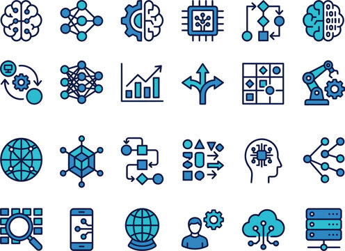 Artificial intelligence icons vector set isolated on transparent background