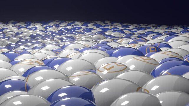 Lottery balls seamless loop blue white jackpot dense wave background flows as countless glossy numbered spheres across a surface for promotions bingo broadcasts gaming events and prize campaigns
