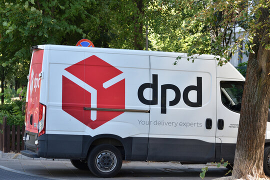 DPD Dynamic Parcel Distribution van for delivery with logo, emblem. WARSAW, POLAND - AUGUST 8, 2026