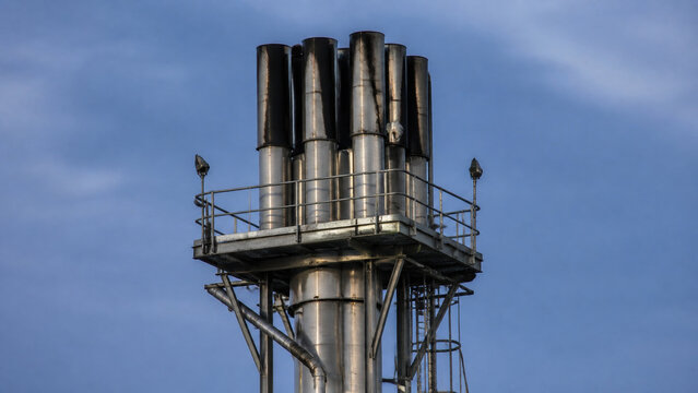 Industrial smokestack with exhaust pipes