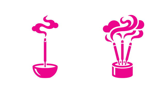 Pink incense sticks burning in bowls graphic silhouette icons set with fragrance silhouette collection relaxation meditation wellness tradition