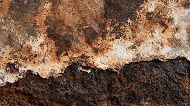 Close-up of weathered rusted metal surface with peeling paint. Use this industrial background texture for grunge design projects or aged urban themes.