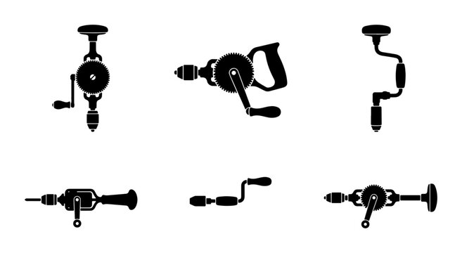 Black hand drills and tools collection, graphic design elements