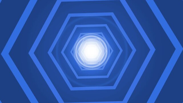 Abstract hexagon tunnel with glowing light in the center and a modern futuristic look animation