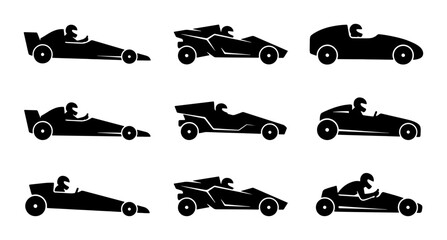 Obraz premium Black racing car silhouettes, set of speed vehicles on white