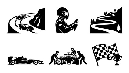 Obraz premium Black and white racing icons, motorsport and speed graphics