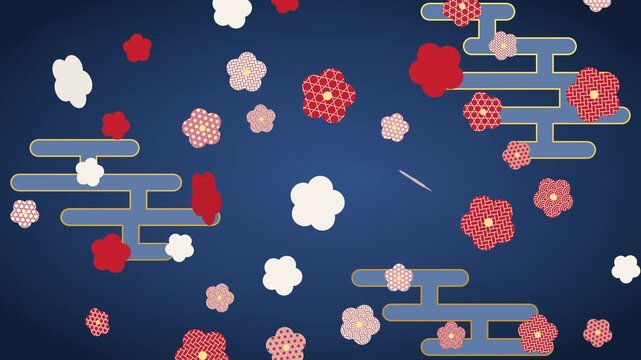 Japanese Plum Blossom Wagara New Year Pattern Seamless Loop Horizontal 4K