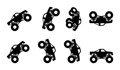 Black monster truck silhouettes in various dynamic action poses © Sajib