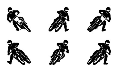 Fototapeta premium Black motorcycle rider silhouettes in dynamic action poses, graphic