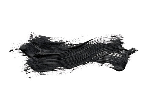 Black paint brush stroke isolated on white background. Abstract textured acrylic oil smear swatch