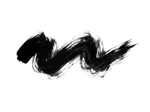 Black ink brush stroke vector element isolated on a white background, creating an artistic design texture
