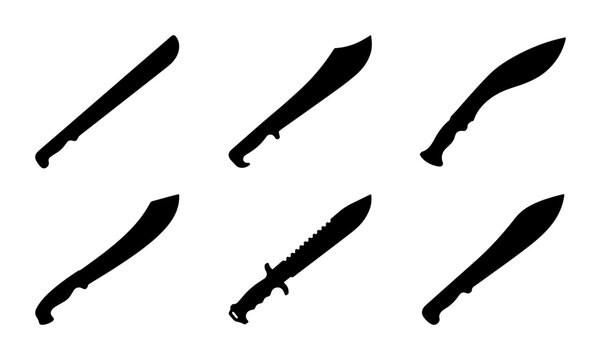Black machete silhouettes, various shapes, graphic design elements