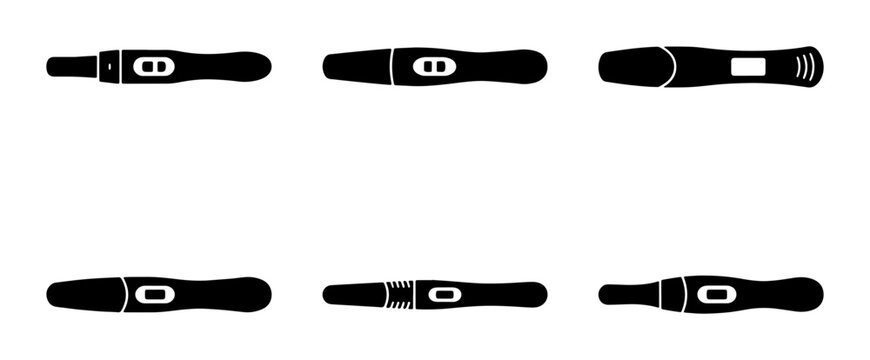 Black pregnancy tests icons, medical diagnostic tool, graphic elements