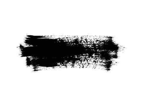 Black Grunge Brush Stroke Textured Banner and Artistic Paint Smear Isolated on White Background