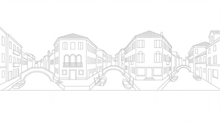 Fototapeta premium Panorama architectural line art of a canal city with bridges