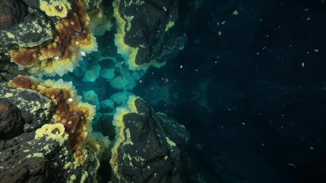 Submerged Geothermal Vent Fissure Crust and Sulfur Mineral