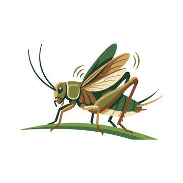 Illustrated Grasshopper Leaping on Green Grass.