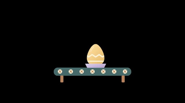 Decorated Easter egg moving on a conveyor belt animation