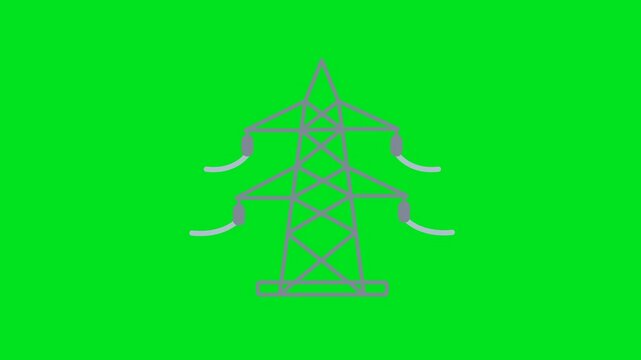 Electricity Transmission Tower Power Grid Icon Animation with Green Background. Full HD. 4K