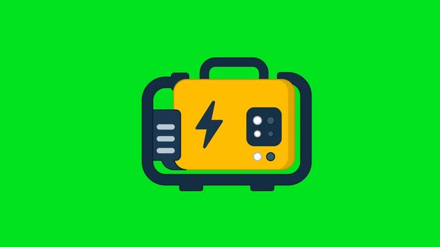 Electric Generator Power Backup Energy Icon Animation with Green Background. Full HD. 4K