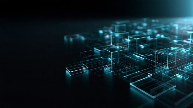 Futuristic Abstract Glowing Digital Data Cubes Background