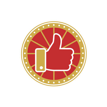 Red thumb up icon in circular emblem