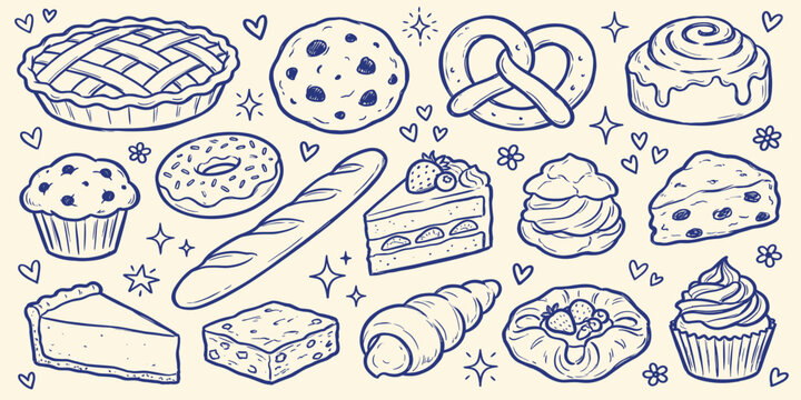 hand drawn bakery and dessert boodle collection